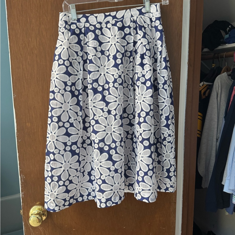 Single Floral Blue and White Embellished Skirt